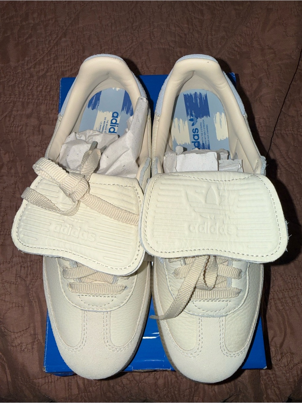 adidas Samba Cream Sneakers with Light Blue Stripes - Picture 2 of 4